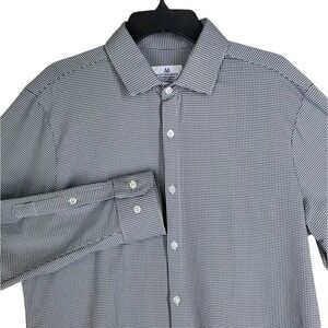 Mizzen Main Dress Shirt Mens XL Trim Fit Black White Gingham Check Stretch LS